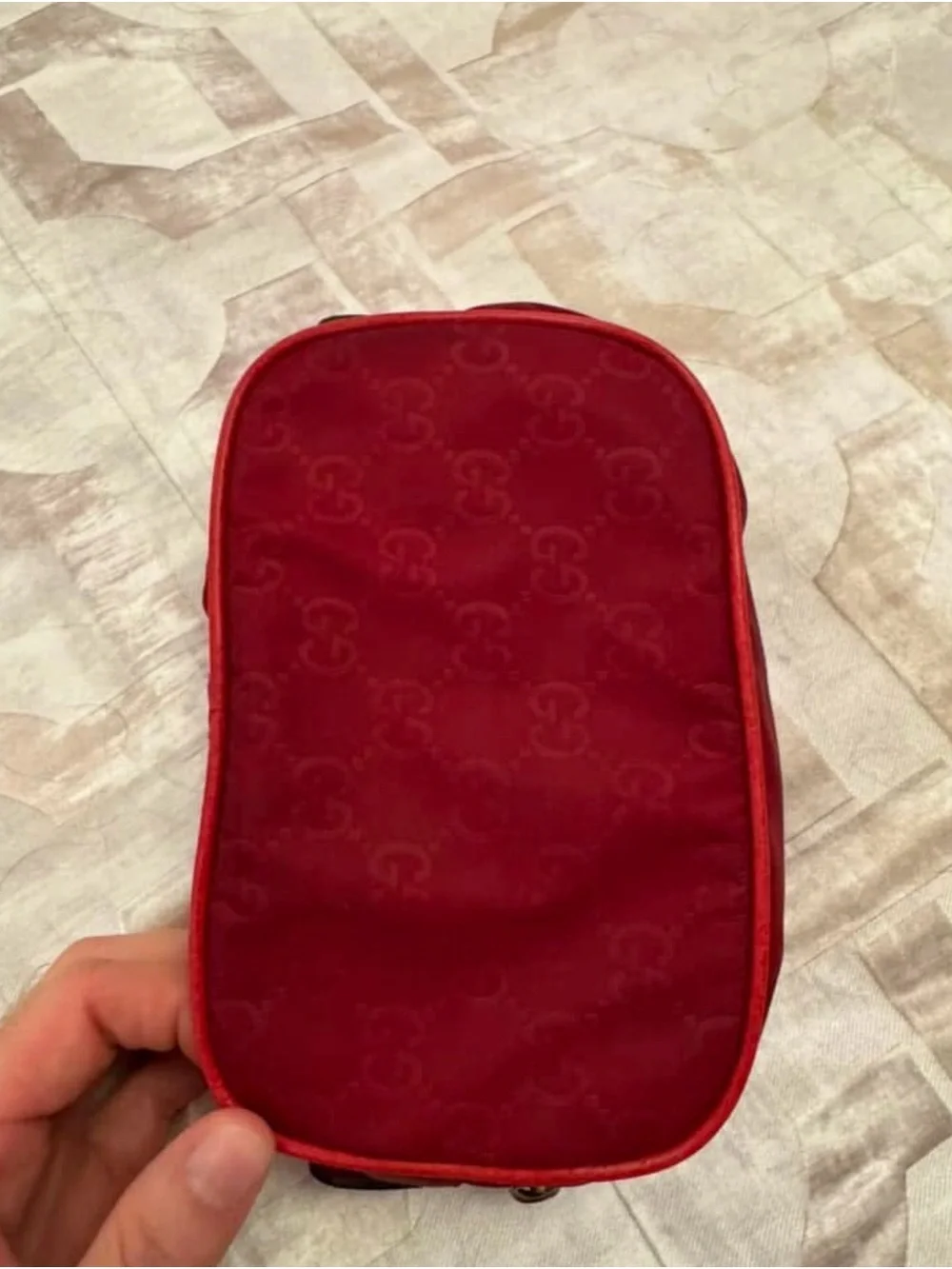 Gucci Red Leather Logo Cosmetic Pouch Interior Tag